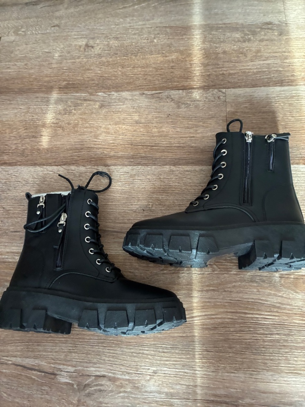Black chunky combat boots